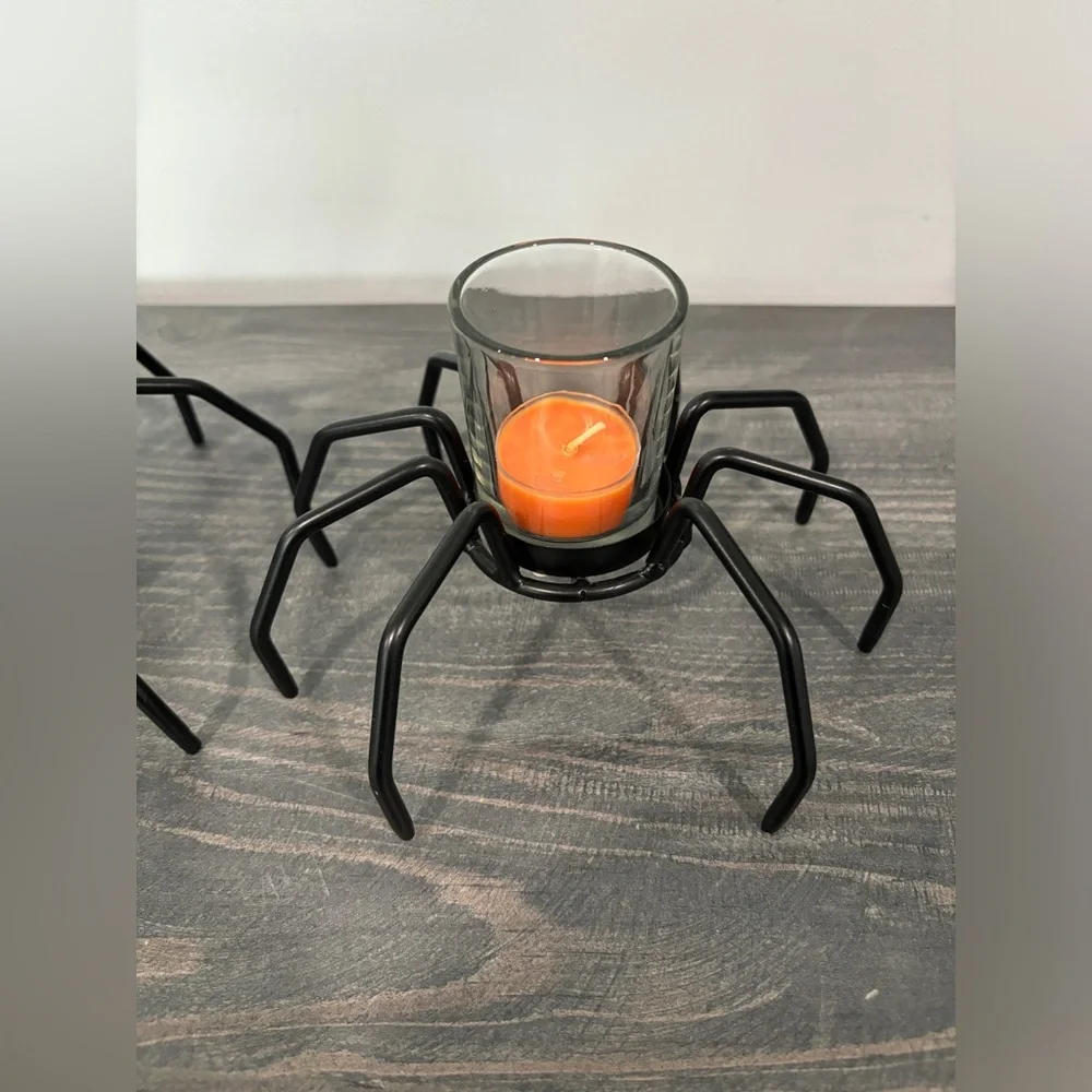 Halloween Black Metal Spider Tealight Candle Holder Set (2) - Picture 5 of 7